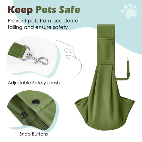 Pawaboo Small Dog Sling Carrier | Reversible Puppy Small Pet Carrier,Hands Free,Safety Buckle,Storage Pocket for Travel,Outdoor Activities Matcha Green - color: Matcha Green