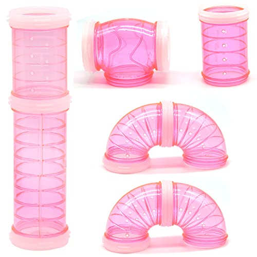 8 Pack Transparent Curved Pipe Pet Cage Tunnel Set - DIY Creative Connection Tunnel External Sports Tube for Mouse, Hamster, Rat and Other Small Animals - color: Pink