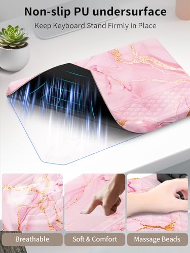 3-in-1 Ergonomic Keyboard Stand with Wrist Rest & Mouse Pad Set,Pink Marble | Comfy Keyboard Riser Holder Soft Mousepad with Massage Design, Memory Foam and Non-Slip PU Base for Pain Relief - color: Pink Marble