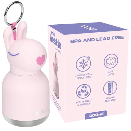 asobu Mini Bestie Water Bottle, Cute Collectible Character, Stainless Steel | 6.7 oz, Leak Proof Seal, Spill Resistant, BPA Free Materials, Dishwasher Safe, Reusable Straw Included, Great Gift Idea - color: MINI BUBBLES THE BUNNY