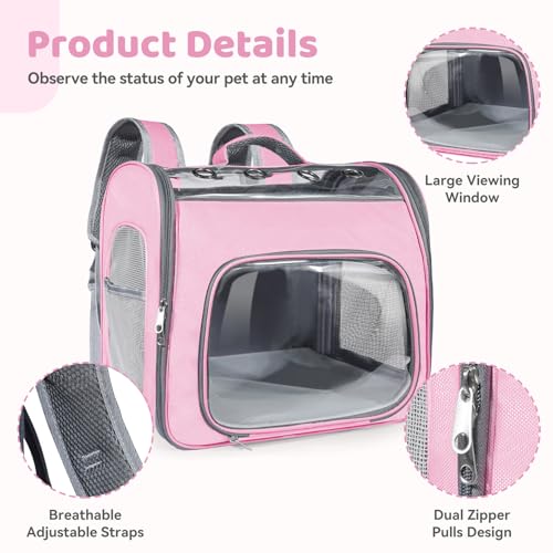 Airline Approved Cat Soft-Sided Carrier Backpack Up to 12 lbs (Pink) | Airport-Friendly Breathable Mesh Foldable Pet Travel Bookbag with Reinforced Support, Portable Puppy Carry Bag for Kitty - color: Pink
