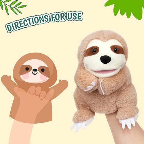 Easfan Sloth Hand Puppet with Movable Mouth Plush Toy Gift for Kids 10" | Interactive storytelling, cute stuffed animal, creativity imagination, easter christmas birthday holiday gift, for toddlers - style: Sloth