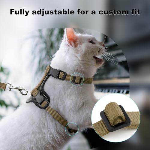 Plutus Pet Adjustable Cat Harness and Leash Set, with Leather Trim | Quick Release, Escape Proof Nylon Vest, for Kitten Small Medium Large Cats, Brown - color: Brown