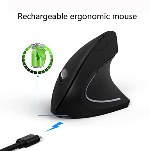 Ergonomic Mouse, High Precision Vertical Wireless Mouse, Rechargeable 2.4GHz Optical Vertical Mice, 3 Adjustable DPI 800/1200/1600 DPI, for Laptop, PC, Computer etc, Specially for Right-handers - color: Black - Right hand - rechargeable