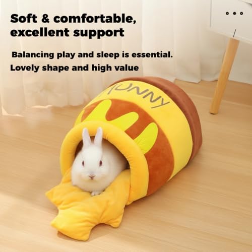 Rabbit Honeypot Bed House - Bunny Hideout Warm Fleece Cuddle Cup Snuggle Sack with Removable Cushion Guinea Pig Hideout Sleeping Cave for Rabbit Guinea Pig Ferret Chinchilla