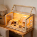 Hamster Cage: 32Inch Wooden Small Animal Cage with Warm Light | Large Clear Hamster House Chewy Proof with Openable Breathable Top - size: 31.5"L x 15.8"W x 15.8"H