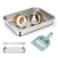 FHTONGE Stainless Steel Guinea Pig Litter Box, Removable Sifting Large Grid | Odor Control, Easily Clean, Low Entry, Metal Small Animal Litter Pan Train Tray for Bunny Hamster Chinchilla Hedgehog Rodent - size: 15.8x11.8x2.8"(40x30x7cm)