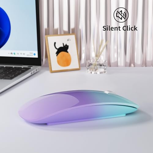 TENMOS M18 Bluetooth Mouse,USB C Rechargeable Wireless Mouse, Green&Purple | Tri-Mode BT5.1/5.0+2.4G, Silent, Portable, Battery Level Visible, USB Receiver,Type C Adapter, for Laptop/Macbook/iPad/PC - color: green and purple