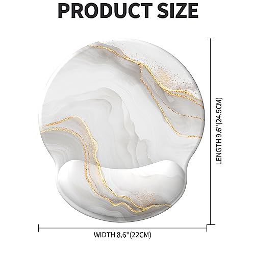 Mouse Pad with Wrist Rest, Comfortable Computer Mousepad with Gel Wrist Support Smooth Surface and Non-Slip PU Base for Pain Relief, Laptop, Office & Home (White Marble) - color: White Marble