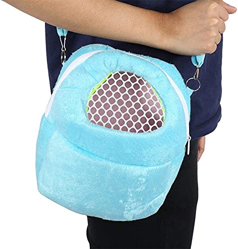 Litewoo Sugar Glider Carrier Travel Bag, Breathable Portable Pouch (Blue) | 8.7x10.6in, adjustable shoulder strap, cross-body carry, warm plush, breathable mesh top, for small animal/hamster/guinea pig - color: blue