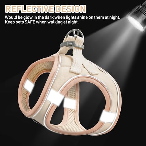 GAMUDA Small Pet Harness Collar and Leash Set, Step in No Chock No Pull Linen Fabric Soft Mesh Dog Vest Harnesses Reflective for Dogs Puppy Cats Kitten Rabbit (Khaki, XXS) - color: Khaki, size: XXS