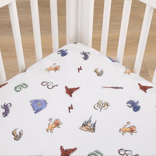Warner Brothers Harry Potter Welcome Little Wizard Navy, Burgundy, Blue, and White 100% Cotton Fitted Crib Sheet - color: Harry Potter - Welcome Little Wizard