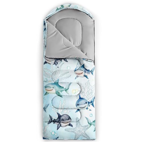 Camping Sleeping Bags Warm & Cool Weather Waterproof Backpacking Sleeping Bag All Seasons Camping, for Adult Kids Boy Girls Camping Gear Equipment, Traveling - color: E-Shark1