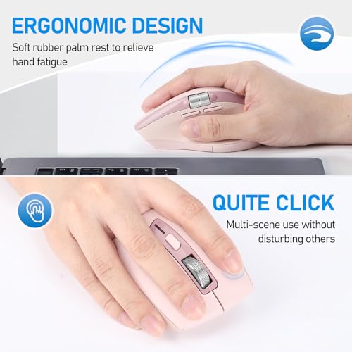 INFINMIND Wireless Bluetooth Side Scroll Mouse with Multi-Device, Ergonomic Computer Mice with Smart Flying Scroll, Quiet Click for Computer, Laptop, iPad, Tablet, MacBook (Pink) - color: Pink