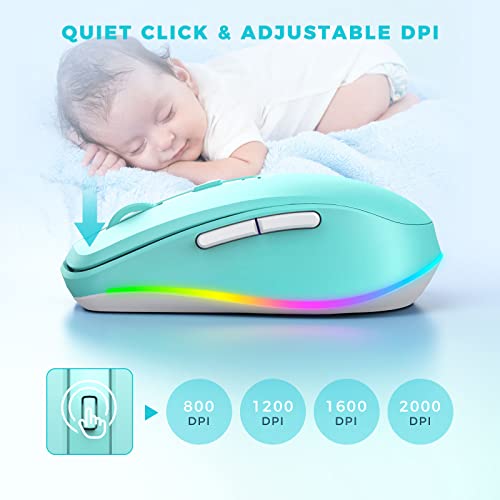 PEIOUS Wireless Mouse Jiggler, LED Mouse with Built-in Mouse Mover, Green | Rechargeable, Silent Clicks, Adjustable DPI and Random Movement Keep Computers Awake for Work-Life Balance on Laptop/PC/Mac - color: Mint Green