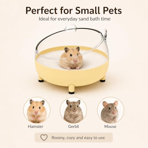 Meow&Woof Hamster Sand Bath Container, Large Sandbox Toilet Gerbil Batheoom, Tiny Chinchilla Dust Bathtub Sand Bath Box for Hamster Cage Accessories 5.2 Inch-Yellow - color: Yellow