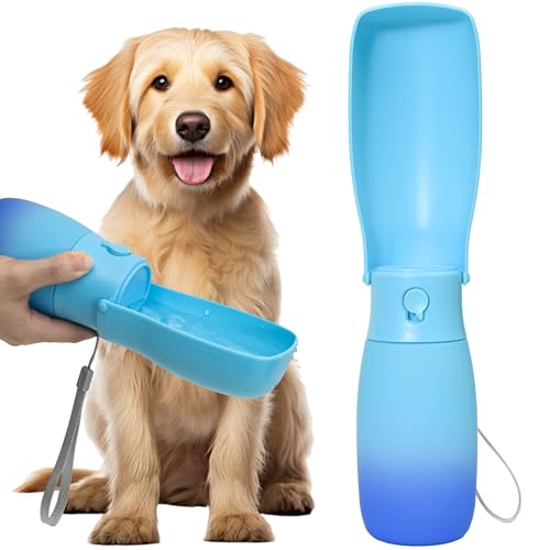 Portable Dog Water Bottle 19oz Blue | Foldable pet water dispenser, food grade plastic, ease to use for outdoor walking, hiking, travel - color: Blue, size: 19OZ