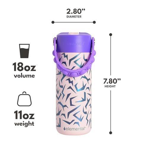 Elemental Insulated Kids Water Bottle, Stainless Steel Water Bottle with Straw Lid & Pop-It Handle, Leak-Proof Water Bottles for School, Boys or Girls, Travelling and Sports, 18oz - Light Patterns - color: Light Patterns
