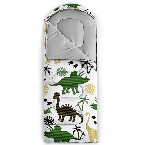 QOOMO Camping Sleeping Bags,3 Season Warm & Cool Weather,Lightweight,Waterproof Sleeping Bags for Adults & Kids,Traveling,and Outdoors,Camping Gear Equipment - color: Dinosaur 25