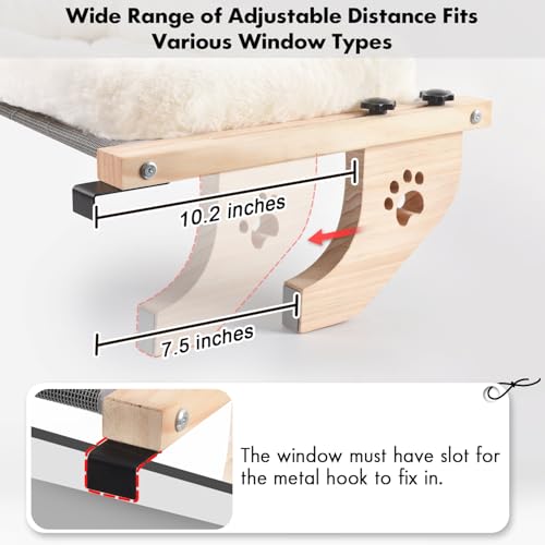 AMOSIJOY Cat Sill Window Perch Sturdy Hammock Window Seat with Cushion Bed Cover, Wood & Metal Frame for Large Cats, Easy to Adjust Cat Bed for Windowsill, Bedside, Drawer and Cabinet(Cushion Bed) - color: White, size: 27.5''L x 15''W