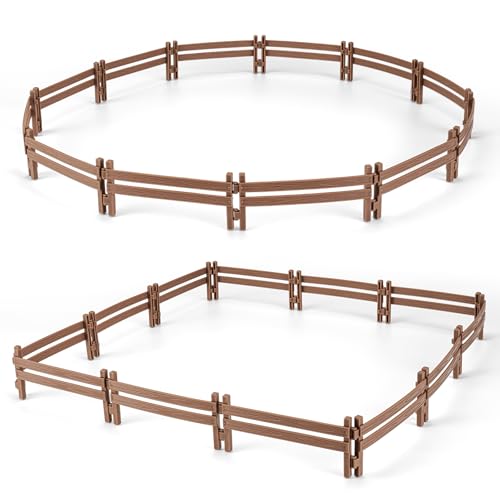 24PCS Farm Ranch Animal Fence Corral Toys for Kids Age 3-5 5-7 4-8 Years Olds Boys Girls, Educational Farm Animal Cake Toppers for Toddlers 3 4 5 6 7 8 9 10 - style: Thick Brown 24PCS