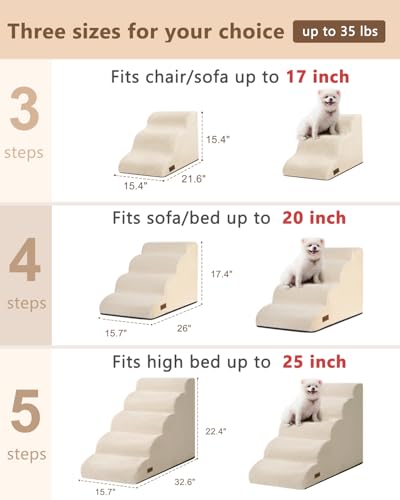 Aodisman Dog Stairs for Small Dogs,3 Step Dog Ramp for Couch,Non-Slip Steps | Pet stairs help small dogs, old cats, and puppies reach couches and chairs easily, durable indoor dog steps,15.4" H,Beige - color: Beige