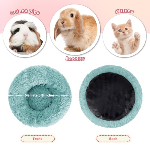Rabbit Bed, Long Plush Donut Shaped Bunny Hideout - Turquoise | Washable Soft Pet Bedding Mat for Guinea Pig, Kitten, Chihuahua & Small Pets for Snuggling Resting - color: Turquoise