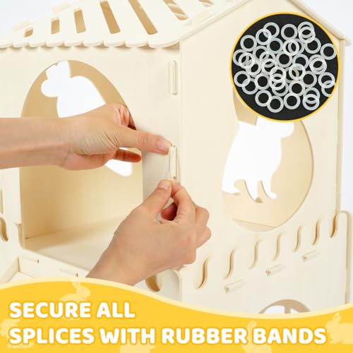 Extra Large Rabbit Hideout, Wooden Bunny Castle with Tunnel and Stair, Rabbit House Tower with Hay Feeder Sturdy Habitat for Guinea Pig Chinchilla Ferret Hamster - color: -Natural -03