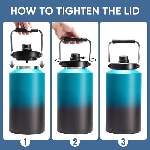 Fijinhom One Gallon Insulated Water Bottle for Travel: 2-in-1 Straw and Spout Lid, Keep Cold 24Hrs, Leakproof, 128oz Water Jug With Handle, Vacuum Stainless Steel for Sports, Hiking, Trip(Black&Blue) - color: Indigo/Black, size: 128 Ounces