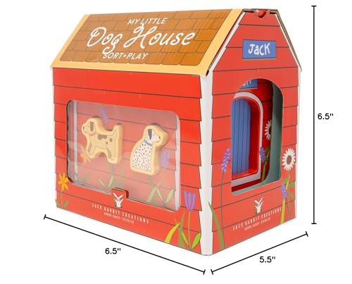Jack Rabbit Creations Dog House Sorter - Wooden Montessori Toy - 18+ Months | 10 Puppy Pieces, 6.5 x 6.5 x 5.5 in, Red Finish, Ages 18-60, Medium Size, Skill Building Playset