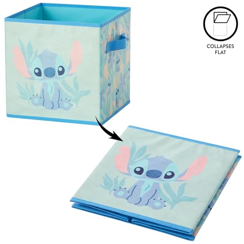 Stitch Storage Cubes Set of 2 Durable Fabric Bins with Handles, 10"x10"x10" Collapsible Cube Organizers - color: Stitch