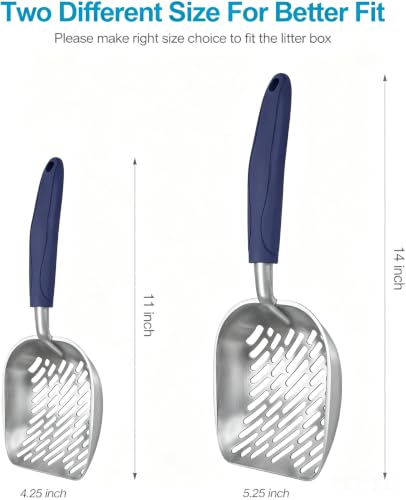 Cat Litter Scoop, Aluminum Alloy Sifter, Kitty Metal Scooper, Deep Shovel with Diagonal Sifting Hole, Long Handle, Kitten Poop Lifter for Litter Box, Medium Size, Blue Handle - color: #01 Blue, size: Medium