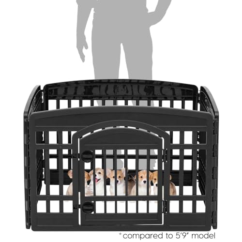 IRIS USA 4-Panel Dog Playpen, Pet Enclosure, Black | Pet Containment, Configurable Layout, Multi-Shape Setup, Custom Pen Configuration, Stable Non-Tip Base, Tool-Free Assembly - color: Black, size: 4 Panel - 24" H