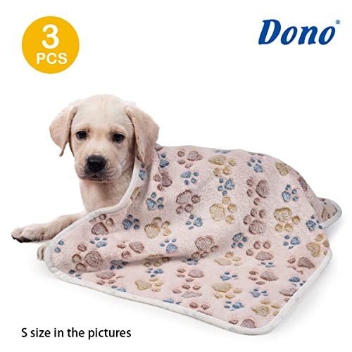 Dono 1 Pack 3 Dog Blankets, Soft Fluffy Fleece Pet Blanket Warm Sleep Mat Paw Print Design Puppy Kitten Throw Blankets Doggy Blanket for Dogs - color: Nude/Gray/Blue, size: Small(23*16")