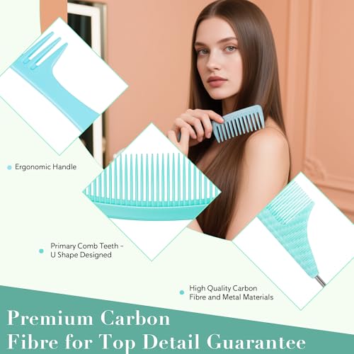 SALONSILK Mint Green 4PCS Professional Comb Set, Wide Tooth Rat Tail Fine Tooth Hair Combs, Braiding Cutting Barber Styling Curly Parting Set for Men and Women - color: Mint-4 PCS