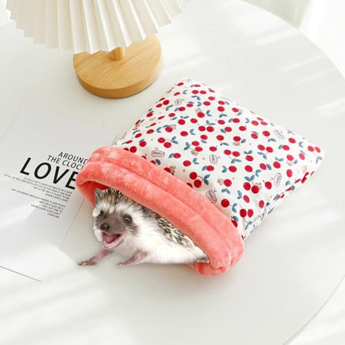 Warm Cozy Hedgehog House Bed with 2 Small Pillows, Winter Sack for Hamster, Sugar Glider, Cuddle Pouch for Small Pets Cage Accessories