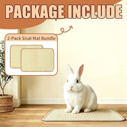 2Pcs 16x12 Inch Natural Sisal Rabbit Scratching Pad | Natural Bunny Scratching Pad Claws and Teeth Care Rabbit Mats for Cages