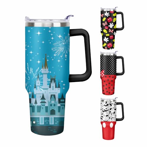 40oz Cartoon Castle Tumbler with Handle and Straw Lid | Stainless Steel Insulated Tumbler, BPA FREE Travel Coffee Mug Cup for Car Cold and Hot - Birthday, Christmas Gift - color: Dream Castle, size: 40 Ounces