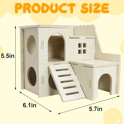 Hamster Hideout Tiny Maze Wood House with Slide (Pygmy Rats Only) | Hamster House and Habitat Wooden Hide Hut for Dwarf Gerbils Mouse Mice and Other Small Animals