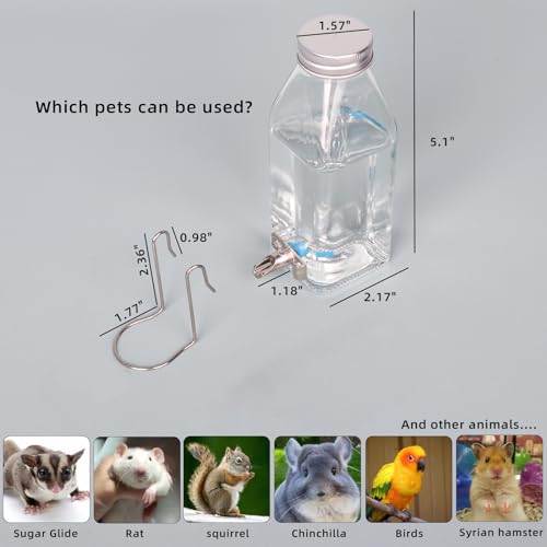 Hamster & Parrot Bird Automatic Drinking Device, Chinchilla & Bunny Rabbit No Drip Chew Proof Glass Water Bottle (Spout-Silver)