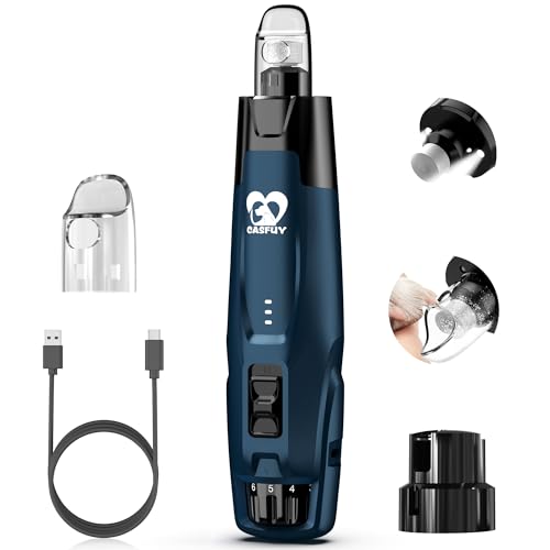 Casfuy New 6-Speed Dog Nail Grinder - 50% More Power Dog Nail Trimmers with 2 LED Lights Quiet 7h Running Time Electric Pet Nail Grinder File Toenail Grinder for Large Medium Small Dogs & Cats (DB) - color: Dark Blue
