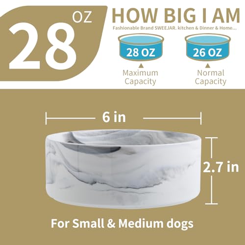 Raised/Elevated Ceramic Dog Bowl for Small Medium Sized Breeds,Dog Food Water Bowl with Stand,6 in Non Slip Heavy Pet Feeding Dish 3.6 Cups/ 850 ml /28 OZ Marble Grey - color: Marble Grey, size: 6 in