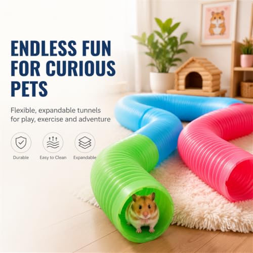 3 Packs Hamster Fun Tunnels, Pet Mouse Plastic Tube, Collapsible Plastic Tunnel, Tube Pet Hideaway, Training Hideout Tunnels for Guinea Pigs, Chinchillas, Rats, Ferrets, Dwarf Rabbits