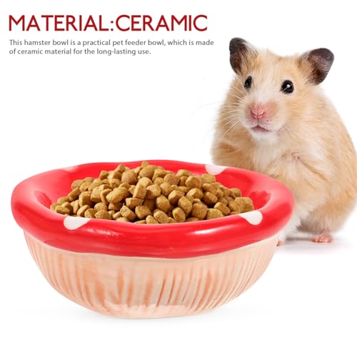 POPETPOP Ceramic Hamster Food Bowl Mushroom Shape 3.93In Small Pet Feeding Dish for Hamsters Chinchillas Gerbils Smooth Easy- Surface for Daily Feeding