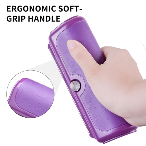 Dog and Cat Deshedding Brush, Purple | For dog and cat grooming, replaceable shedding blade, helps remove loose fur from short and medium coats - color: Purple