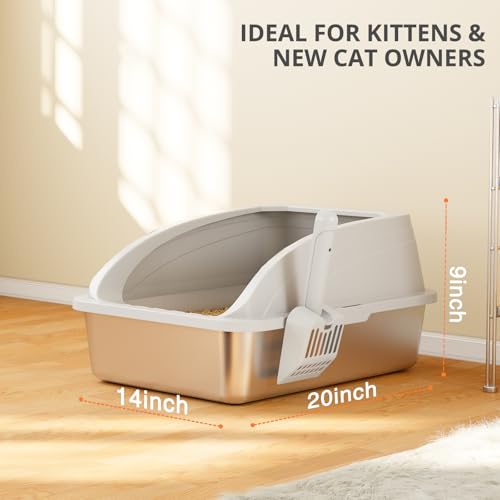 Stainless Steel Cat Litter Box with Lid, Metal Kitty Litter Box with Scoop, Non-Stick Base, Easy to Clean for Cat, Rabbit, Guinea Pigs and Hamsters - Gray - color: Grey