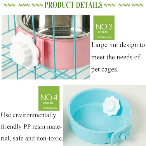 kathson Crate Dog Bowl, Removable Stainless Steel Hanging Pet Cage Bowl Food & Water Feeder Coop Cup for Cat, Puppy, Birds, Rats, Guinea Pigs (4 PCS, Size: L, 2×Blue,1×Pink,1×Green) - color: Size: L (2×Blue, 1×Pink, 1×Green), size: 4 PCS