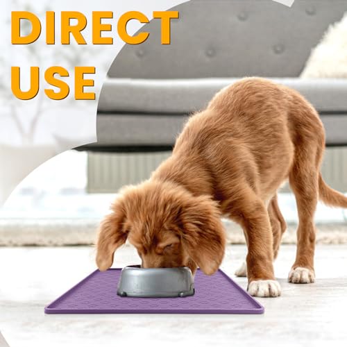 Ptlom Dog Food Mat Anti-Slip Bowl Mats for Food and Water, Waterproof Silicone Pet Placemat with High Raised Edges, Non-Slip Puppy Feeding Tray for Small, Medium Large Cats Dogs, Purple, 11.8"x11.8" - color: Purple, size: 11.8"L x 11.8"W