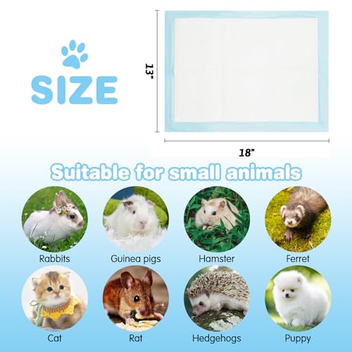kathson 100PCS Guinea Pig Cage Liners Disposable 13" x 18" Rabbit Disposable Potty Training Pad Super Absorbent & Leak-Free Pet Supplies for Bunny Kitten Small Dog Guinea Pig