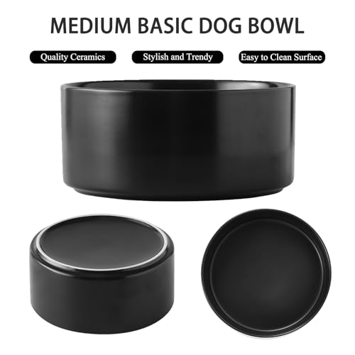 6'' Ceramic Raised Dog Bowl - 30Oz Dog Food & Water Bowl with Elevated Non-Slip Bamboo Stand, Dishwasher & Microwave Safe, Anti Vomiting Heavy Duty Pet Bowl for Small and Medium Dogs, Black - color: 1 x Bowl + Stand - Black, size: 6 inch